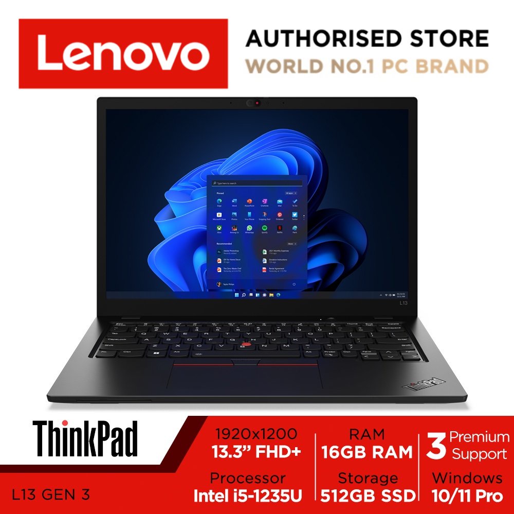 Lenovo ThinkPad L13 Gen 3 | 21B3006DSG | 13.3 FHD+ | i5-1235U | 16GB RAM | 512GB SSD | Win10/11Pro | 3Y Premier Support