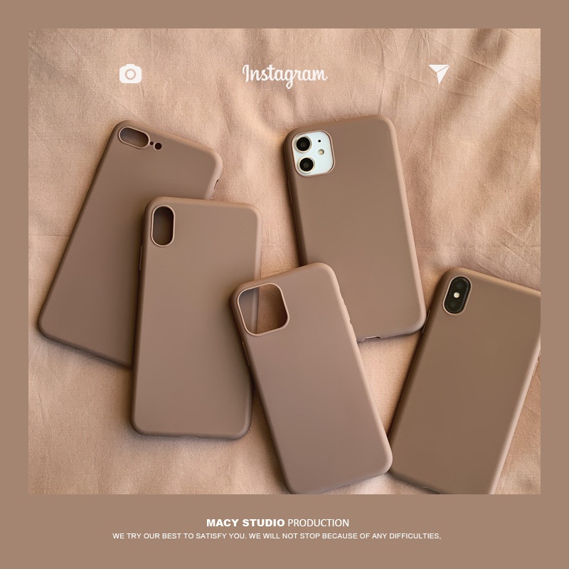 Retro Brown Soft TPU Case iPhone 12 13 Pro Max Simple Shockproof Cover iPhone 14 Max 11 Pro Max X XS Max XR 7 8 Plus SE 2020 Phone Protection