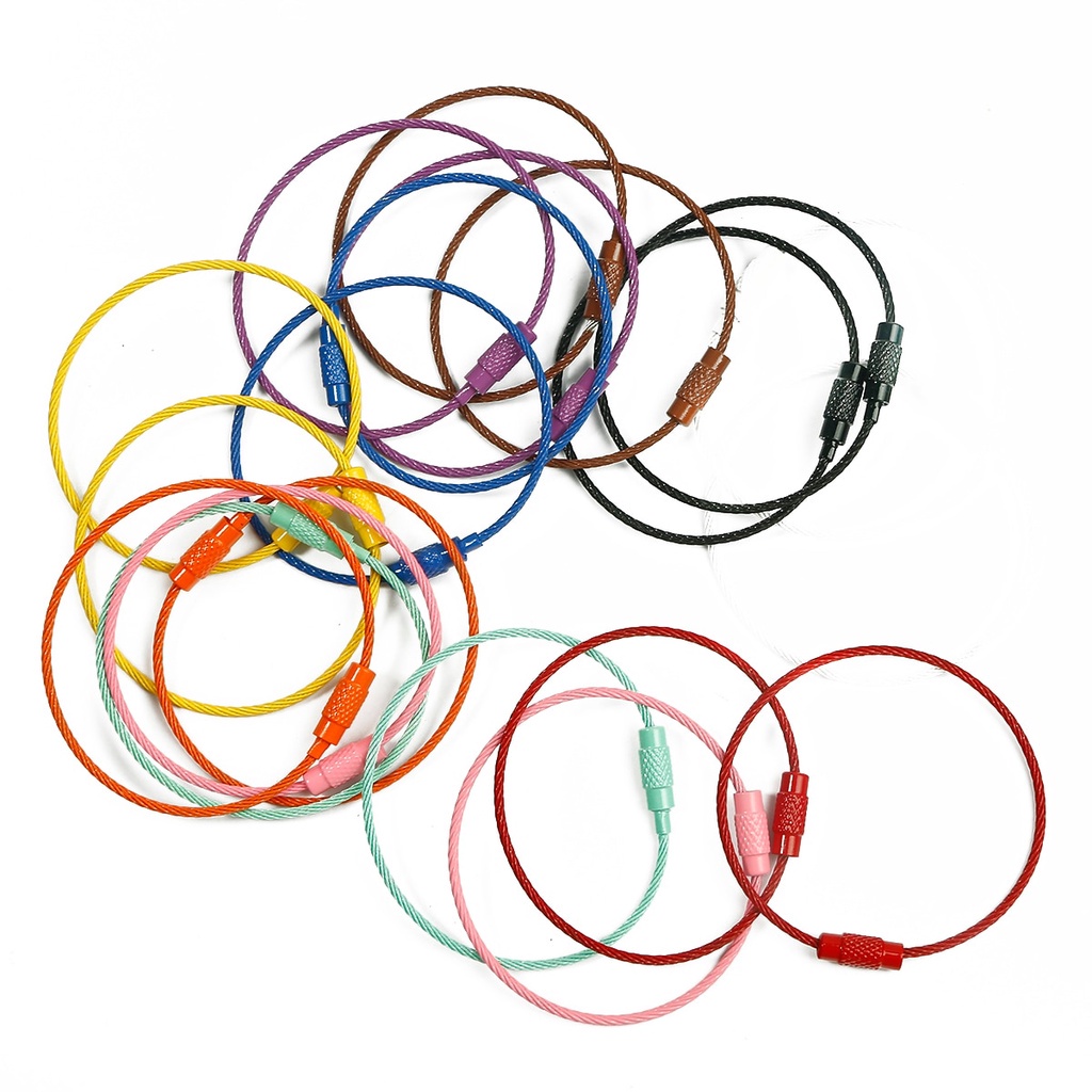 Round 50mm 2/10Pcs Colorful Steel Keychain Coil Keychain Wire Rope for ...