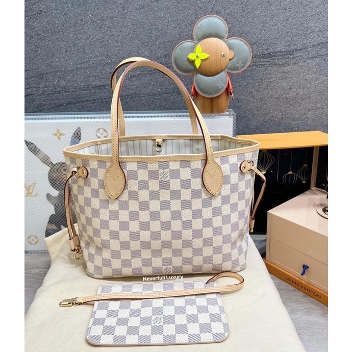 Neverfull PM Damier Azure Canvas White GHW