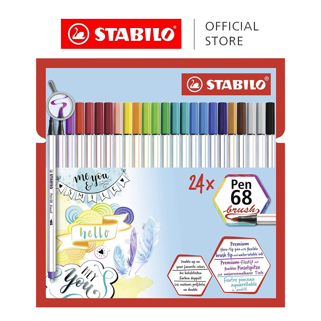 Premium Felt Tip Pen - STABILO Pen 68 Wallet of 24 Assorted Colours