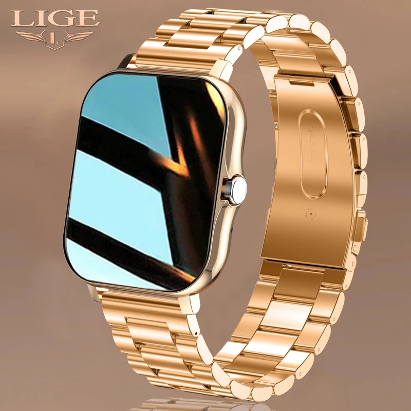 LIGE New Smart Watch Men Women 1.69 Color Screen Full Touch Fitness Tracker Rose Gold Smartwatch