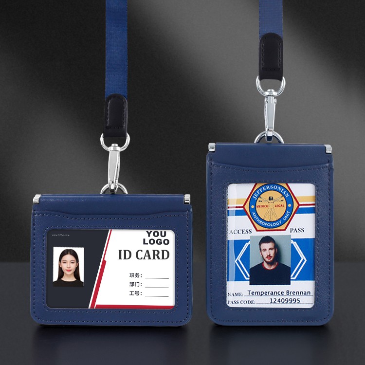 NEW Luxury Genuine Leather ID Badge Holder Access Control Card Holders with  Neck Lanyard Formal Staff Office Worker Supplies Magnet Hasp ID Card Cases