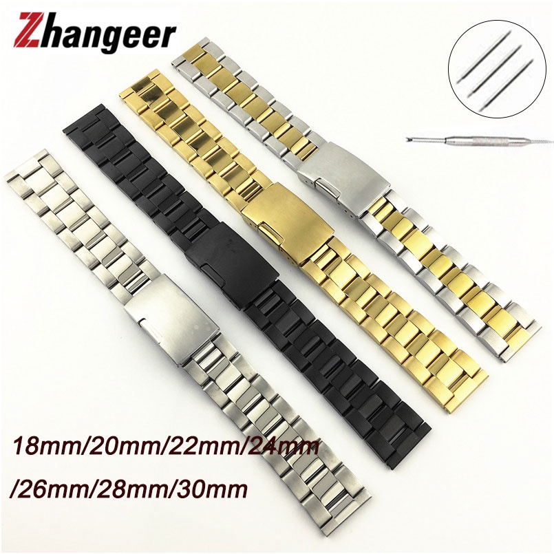 Stainless Steel Metal Watchband Bracelet 18mm 20mm 22mm 24mm 26mm 28mm 30mm Watch Band Wrist Strap Black Silver Gold Shopee Singapore