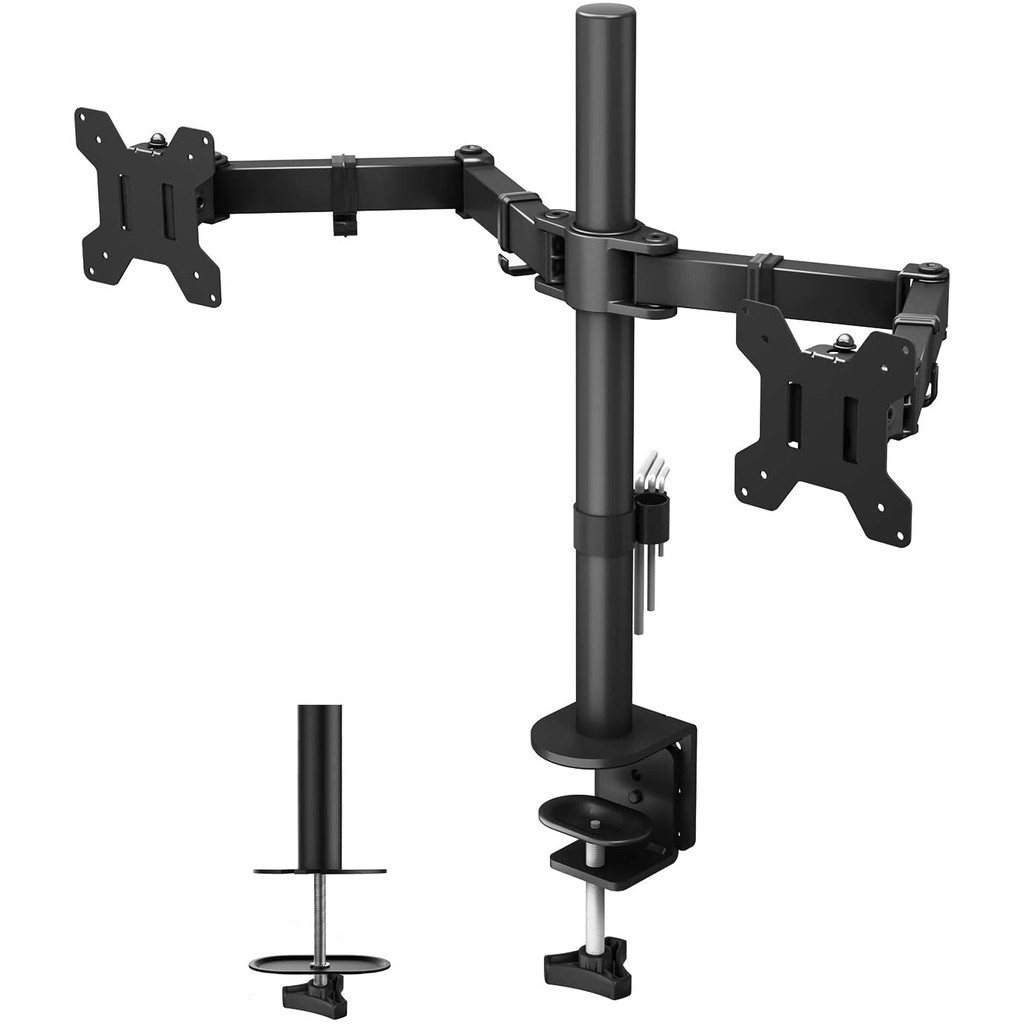 Heavy Duty Fully Adjustable Single / Dual Monitor Stand Two Arms Desk ...