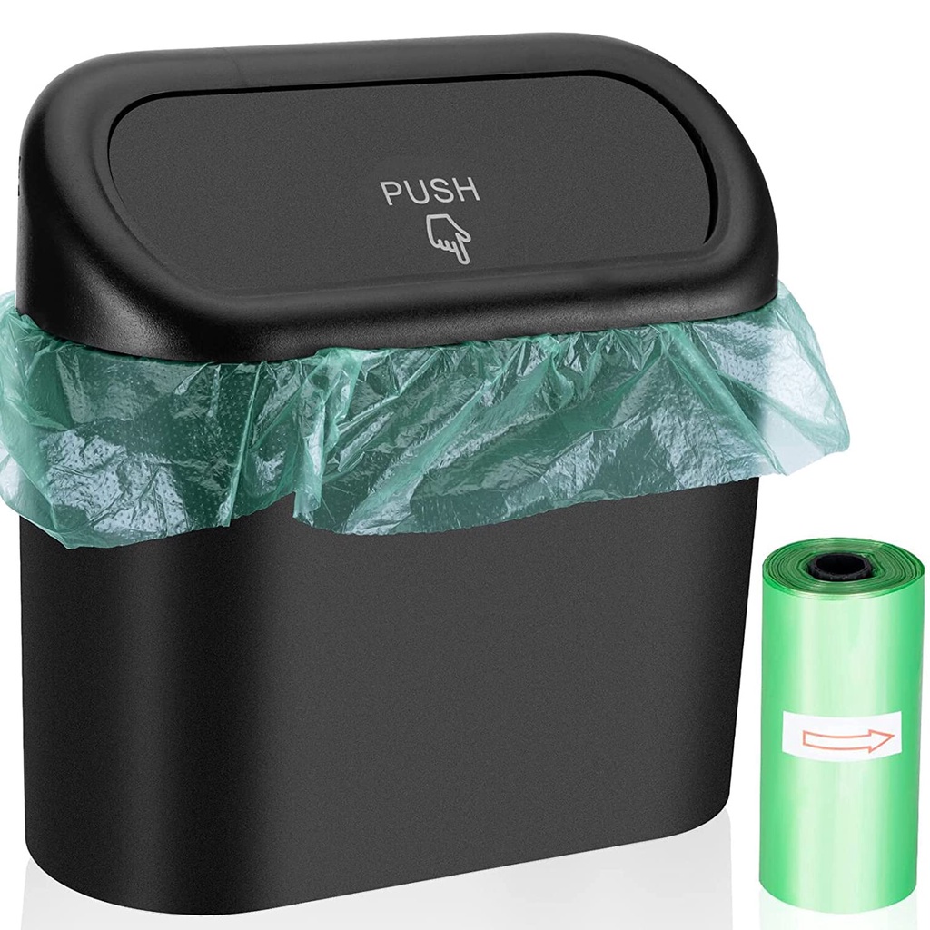 Mini Small Car Dustbin with Lid and garbage bags Leak Proof Mini Vehicle Trash Can For Car Office Home