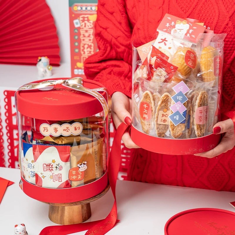 New Year Influencer Transparent Hug Bucket Red Cake Box Milk Date ...