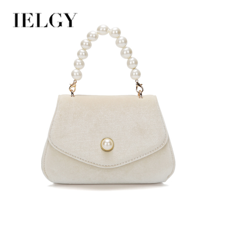 IELGY Vintage pearl portable small square bag women suede chain dinner bag French messenger shoulder bagshoulder crossbody women simple bag classic street fashion laptop shoulder b