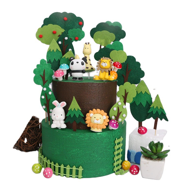 Woodland Green Trees Cake Topper Handmade Woodland Theme Felt tree Cake