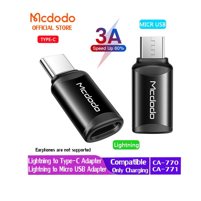 Mcdodo Lightning To Type C Converter 3A Fast Charger Lightning To Micro USB Compatible with  Phone Light Cables  OTG-770/771
