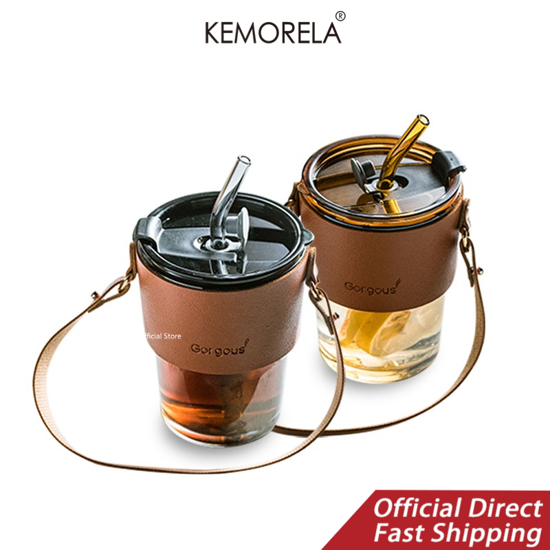 KEMORELA Vintage glass cold brew coffee cup with straw cup leak-proof ...