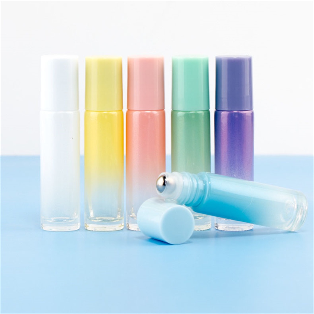 10ml Gradient Color Essential Oil Roller Bottles With Stainless Steel Balls Thick Glass Roll On 2431