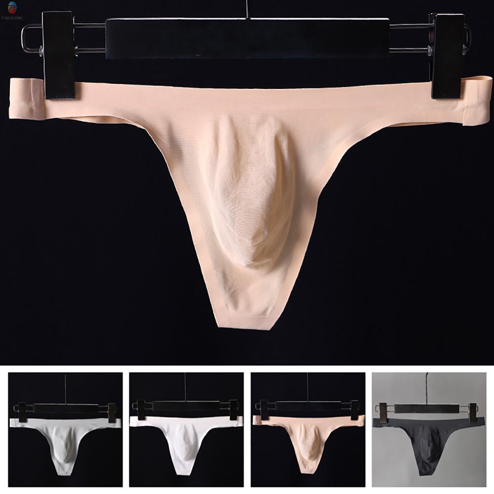Men's Sissy Ice Silky Bugle Pouch Briefs Low Rise Sheer Thongs Bikini Underwear