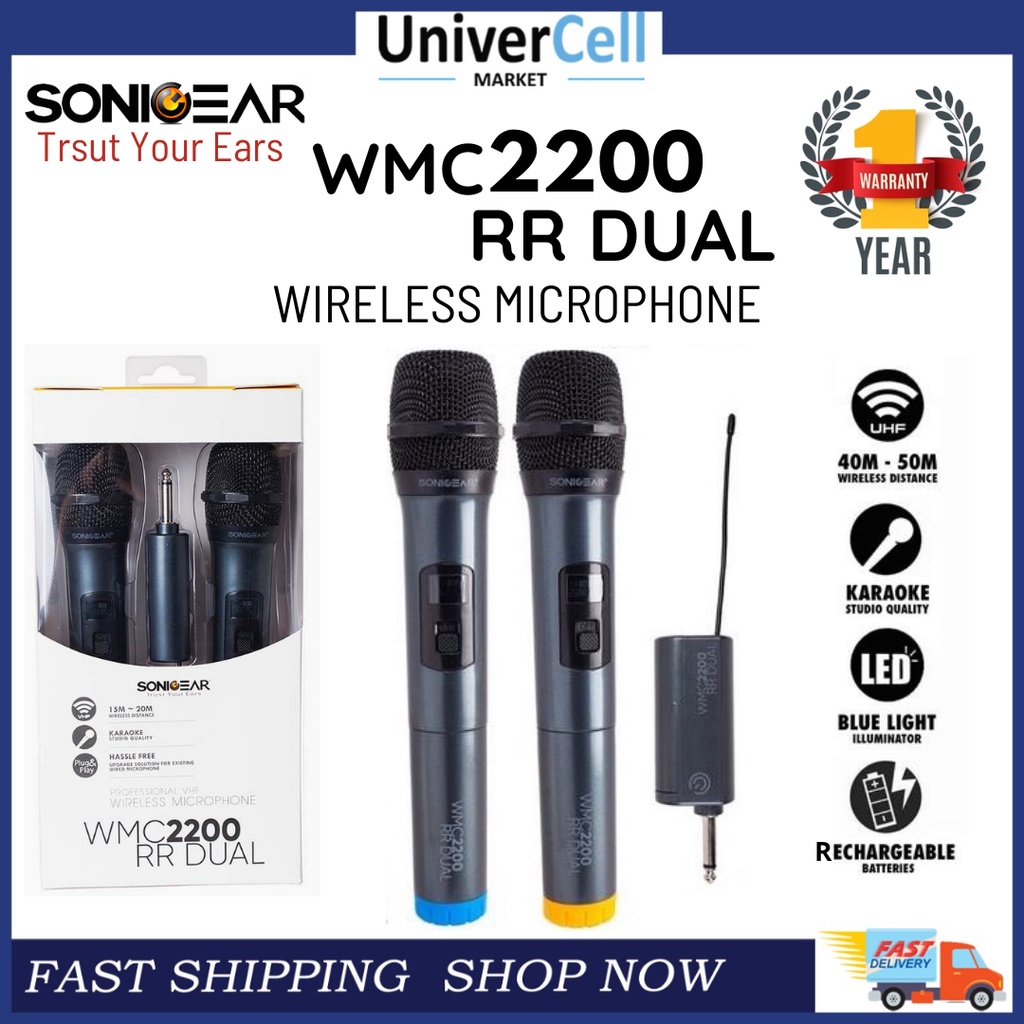 SonicGear Professional VHF Wireless Microphone | WMC 2200RR Dual Mic ...