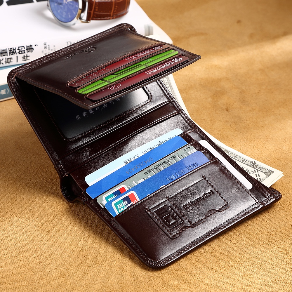 Gift Men Wallet Top Leather Three Fold Wallet RFID Anti-theft Swipe ...