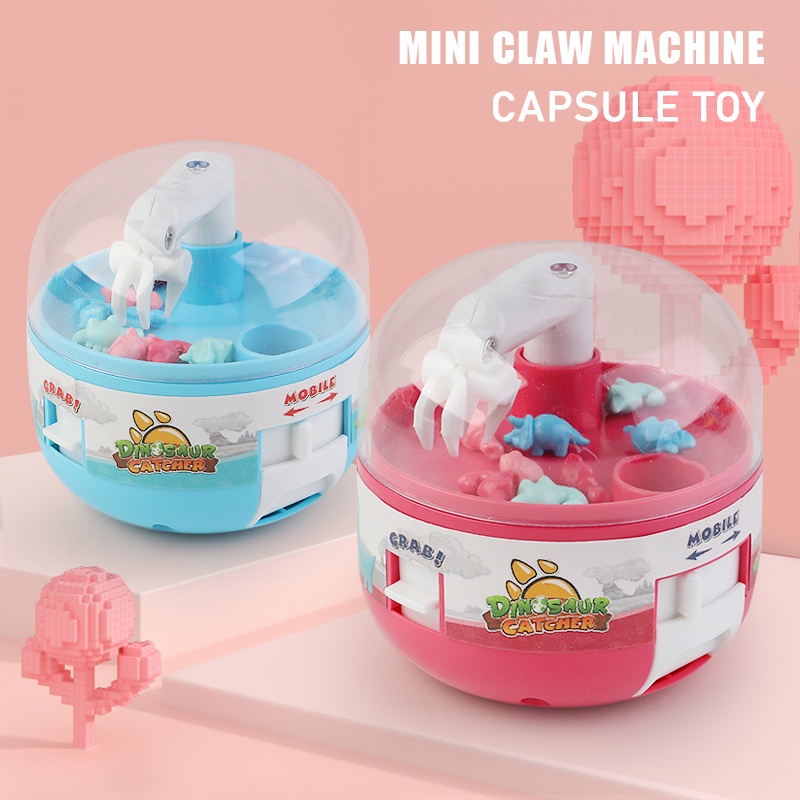 Mini Claw Machine Capsule Catcher Toy with Micro Dinosaur Figure Egg Hand-eye Coordination Game Activity for Children Toddler