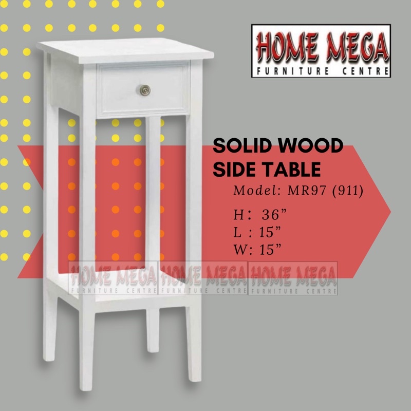 Wooden Side Table Display table With Drawer White H 24” 30” 36