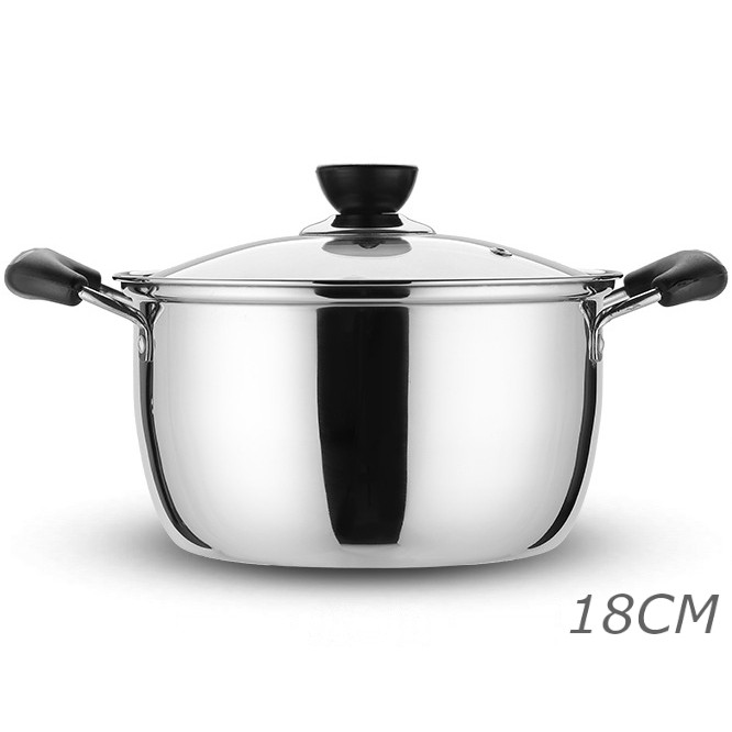Korean Soup Pot 18cm with Glass Lid / Stainless Steel / double handle