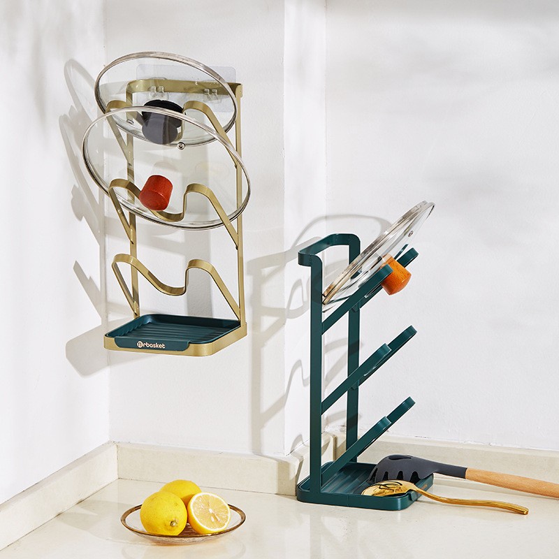 Pot Cover Rack Stainless Steel Wall-mounted Non-perforated Kitchen pot ...