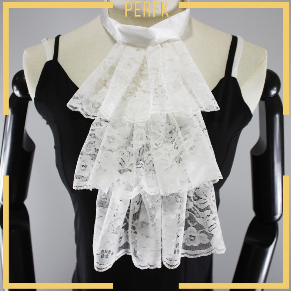 [PERFK] Victorian Lace Neck Gothic Collar Ruffle Necktie Mini Cape ...