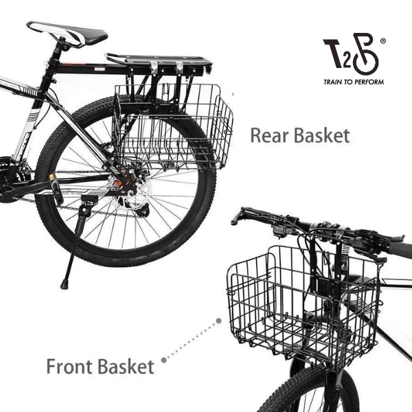 T2P Folding Bicycle Basket Lift-Off Front Bike Quick Release Handles ...