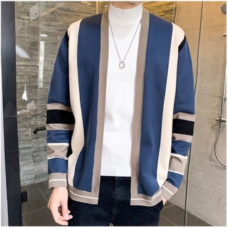 Fall Knit Striped Cardigan Jacket Men Korean Sweater Coat Men