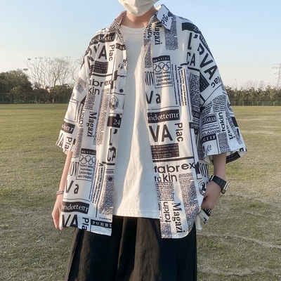 Men Clothing Fashion Newspaper Design Shirt