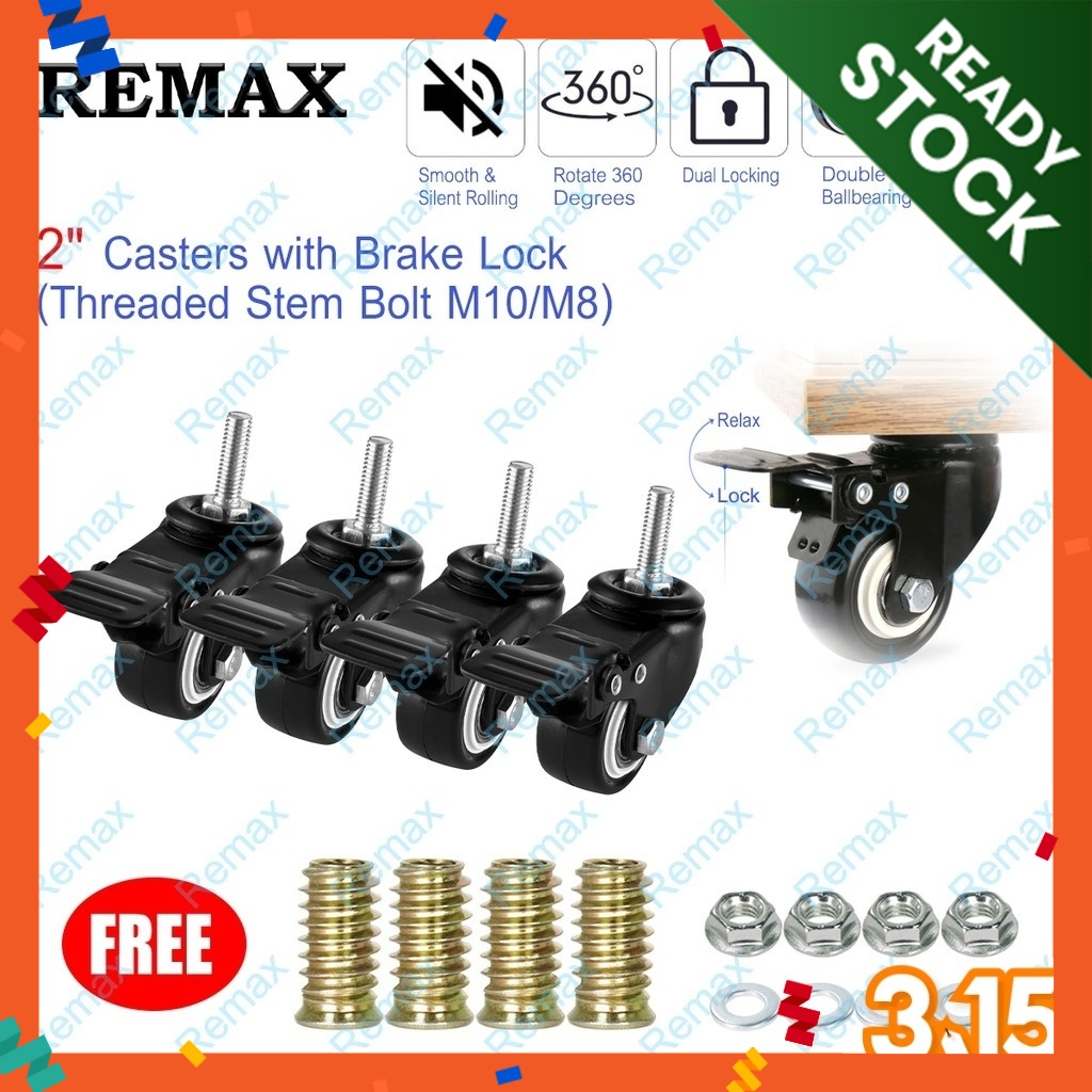 2" Swivel caster wheels 4PCS with brake FREE Screws M8/M10 Heavy Caster