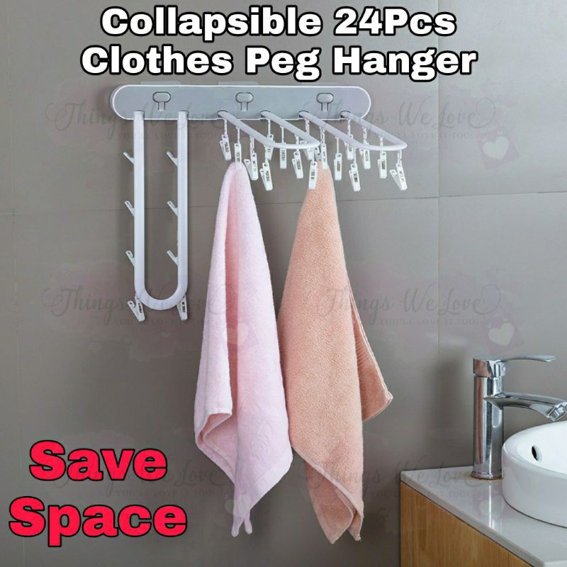 [SG SELLER] [STOCKS IN SG] 24 Pcs Collapsible Foldable Clothes Peg