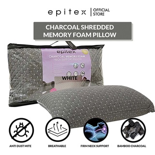 Epitex Buy 1 FREE 1 Charcoal Shredded Memory Foam Neck Support Pillow | Firm Neck Pillow (2 pcs)