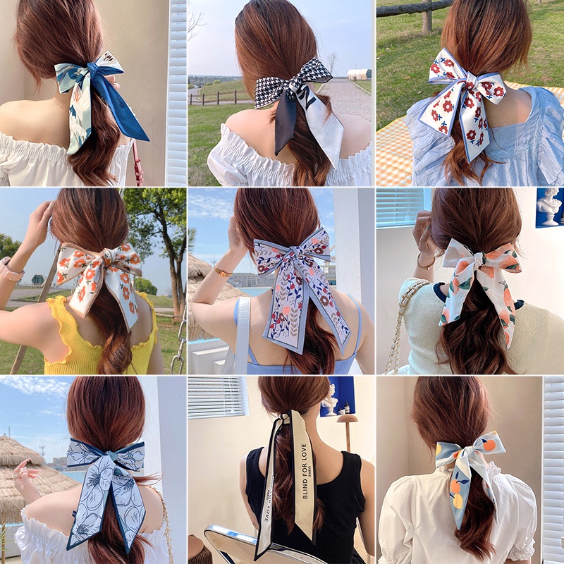 Korean Fashion Silk Scarf LV Turban Elegant Ponytail Hair Tie Ribbon Bow  Hair Rope Headband