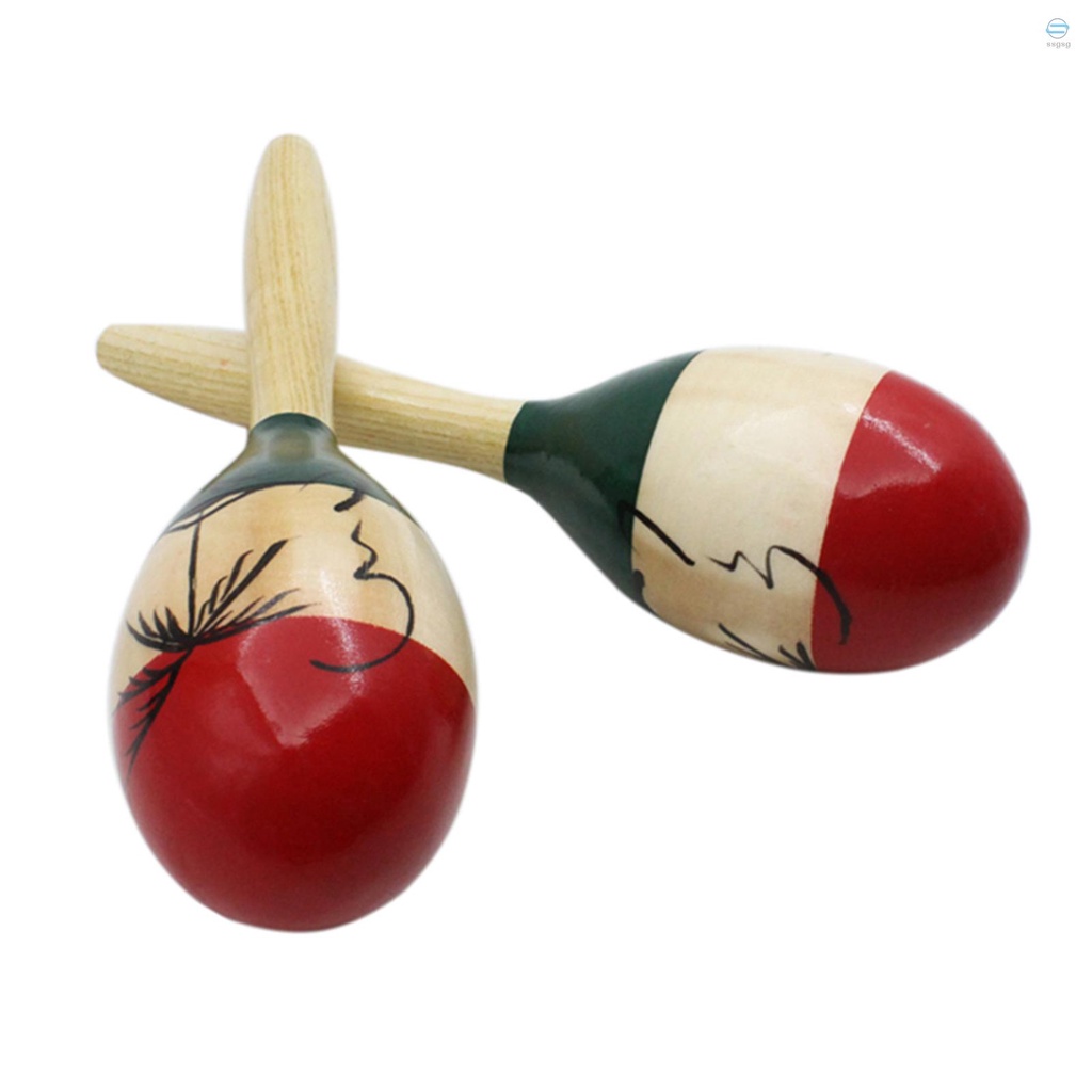 Sound Pair of Wooden Large Maracas Rumba Shakers Rattles Sand Hammer