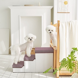 Woolly pet in style. Storage stepper foldable pet stairs with