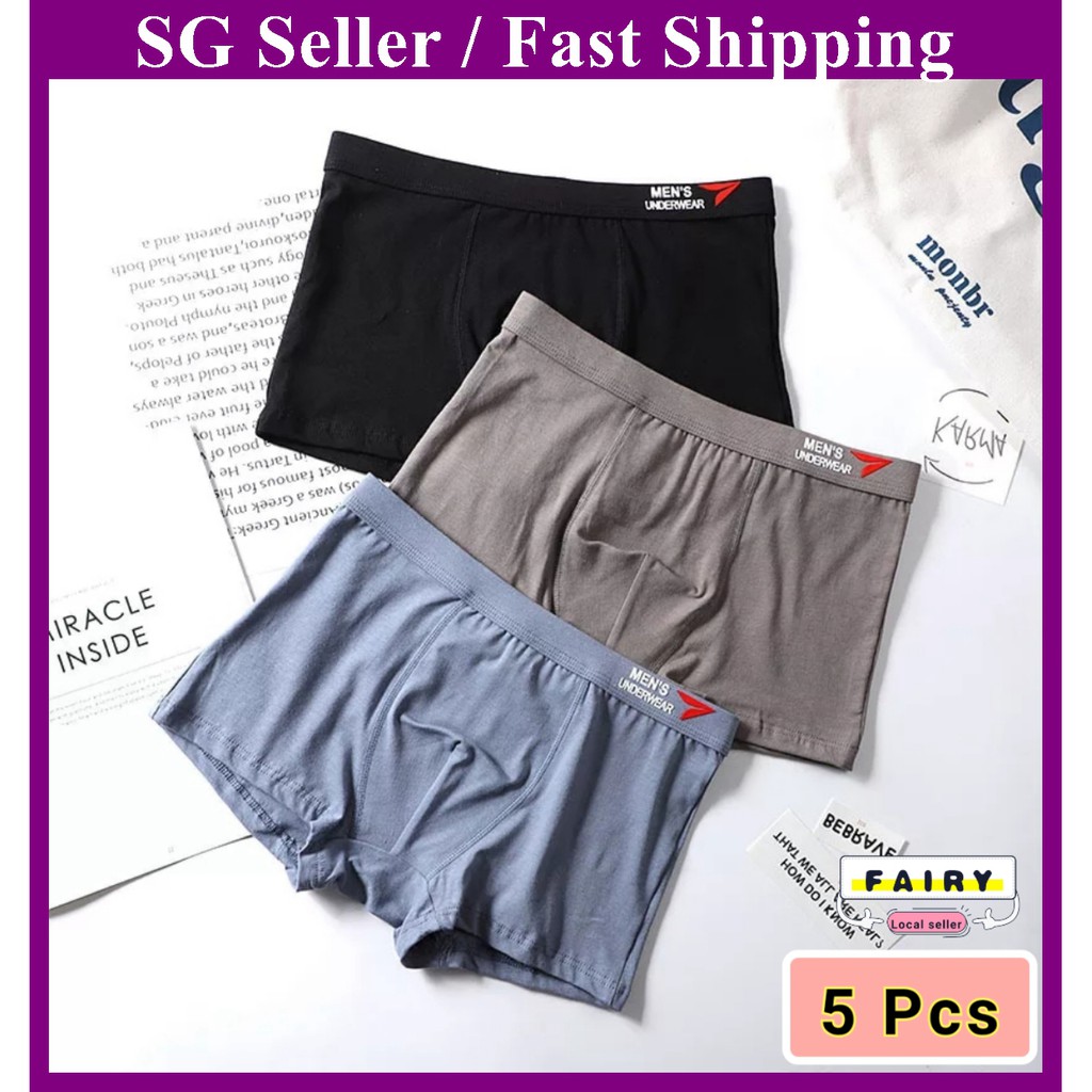 SG Seller)5 Pcs Men Underwear Men's Basic Cotton Boxer Shorts Comfortable  Plus Size Underpants Man Male Boys Underwear