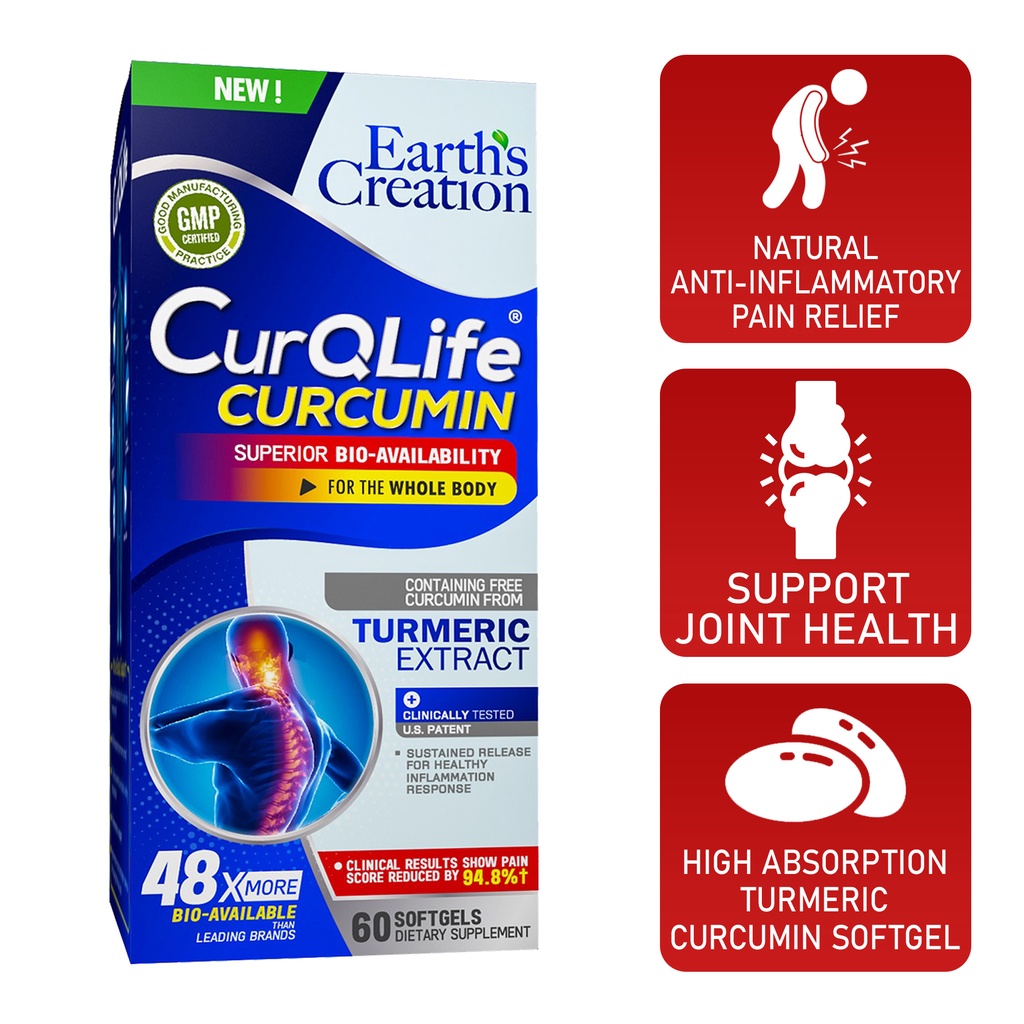 CurQlife Turmeric Curcumin 60 Softgel Patented Formula, Best