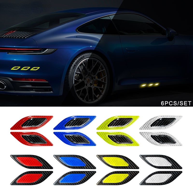 6 pieces 3D Car Style Reflective Carbon Fiber Stickers Bumper Safety ...