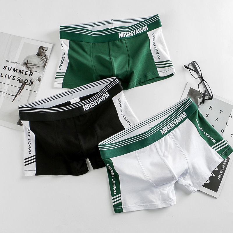 3-Piece Underwear Men's Boxer Briefs Pure Cotton Mid-Waist Simple Boys ...