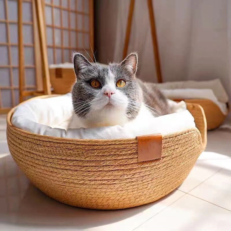 Woven basket cat bed new arrivals