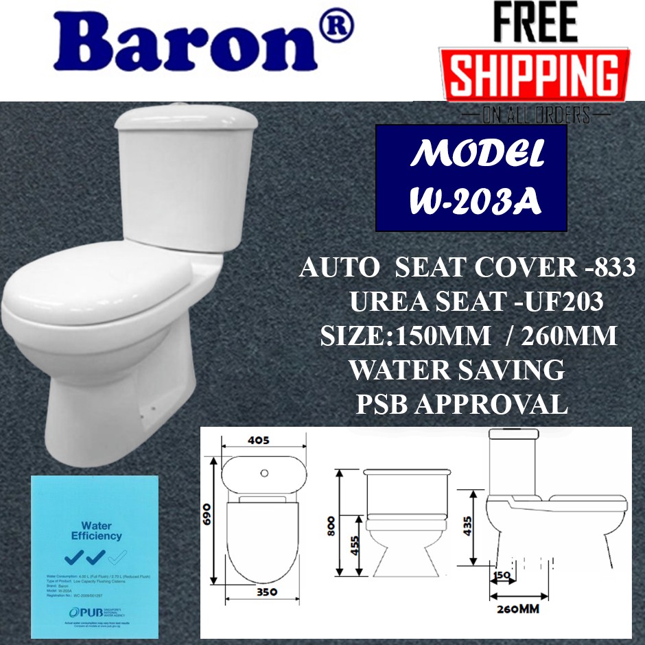 Baron Toilet bowl W203A 2Piece Toilet bowl water saving Local