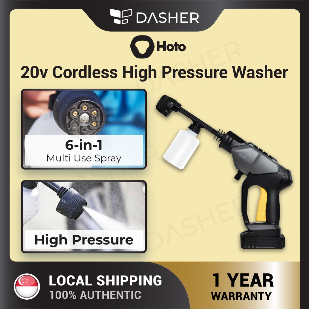 HOTO Cordless High Pressure Washer Jet Gun 20V Water Spray Pump Car