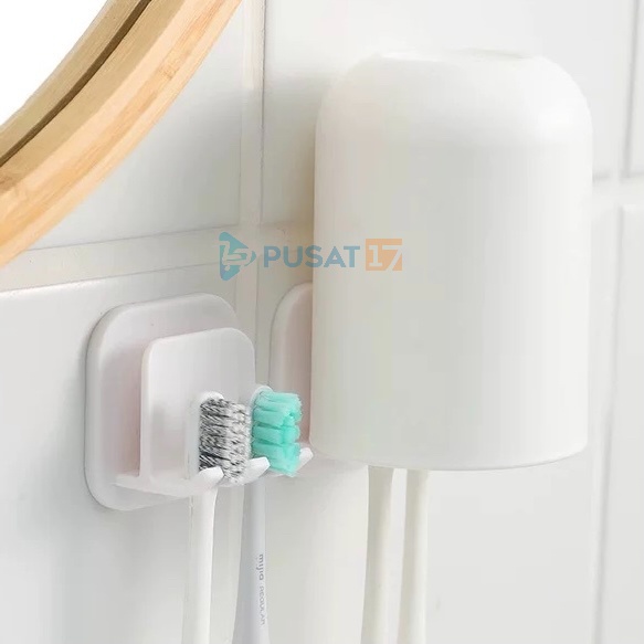 PUSAT17 HOLDER SIKAT GIGI TEMPEL DINDING HOOK / GANTUNGAN TEMPEL SIKAT GIGI GELAS / TEMPAT SIKAT GIGI SERBAGUNA / TOOTHBRUSH HOLDER - Gambar 4