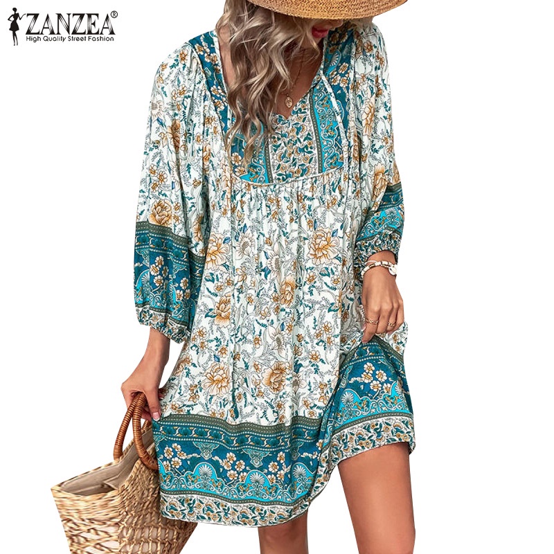 Loose Fit V-Neck Long Sleeve Floral Print Dress main image 0