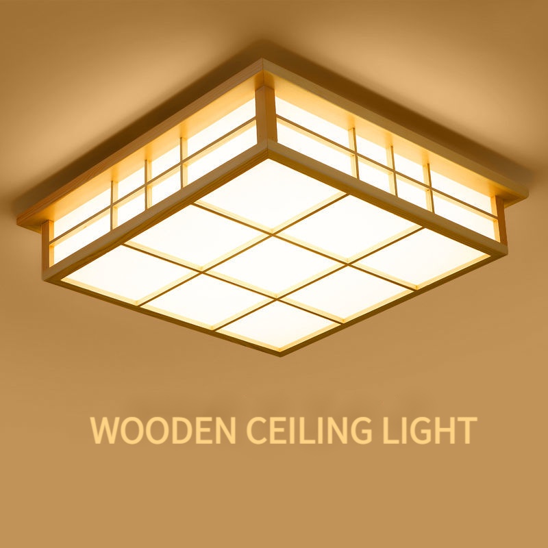 Wooden Dimmable Ceiling Light Fixture with Remote control LED Flush