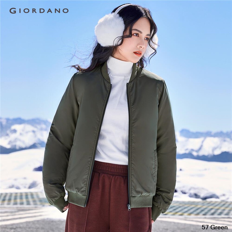 GIORDANO WOMEN Stand collar plain color bomber jacket 13372829