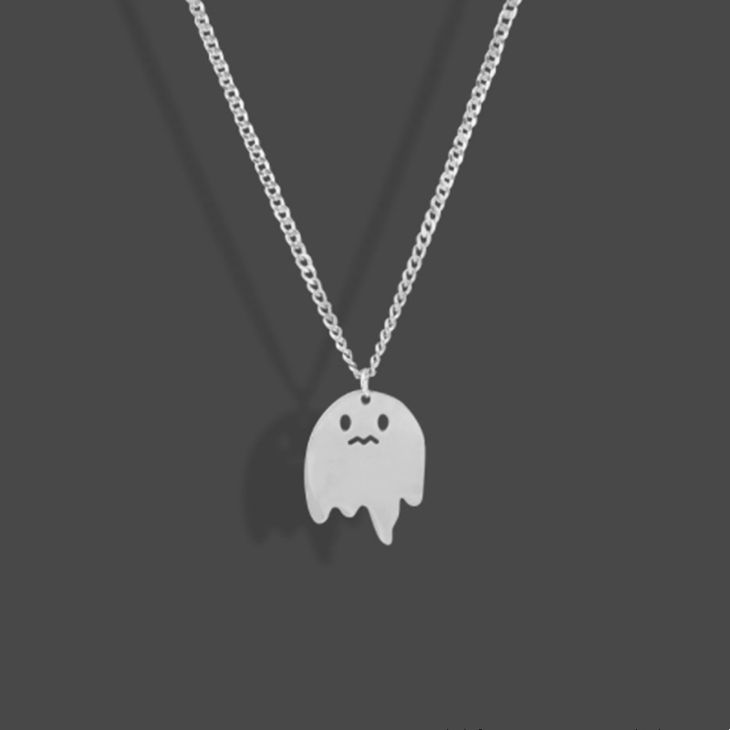 Fashion Simple Stainless Steel Necklaces For Women Men Sad/Happy Ghost Halloween Pendant Chain Necklaces BFF Jewelry