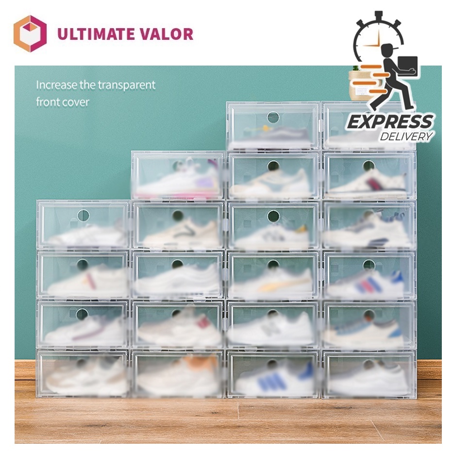 [SG SELLER] Easy Assembly Fit up Stackable Foldable Shoe Storage Box ...