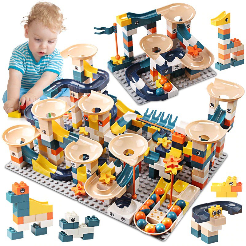 ? Building Blocks Toys? 166Pcs Big Bricks Marble Run Building Blocks Construction Toys Kids Marble Roller Coaster