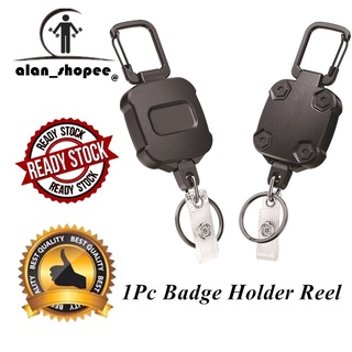 ELV 2 Pack ELV Self Retractable ID Badge Holder Key Reel, Heavy Duty, 32 Inches Cord, Carabiner Key Chain, Retractable Keychain Key