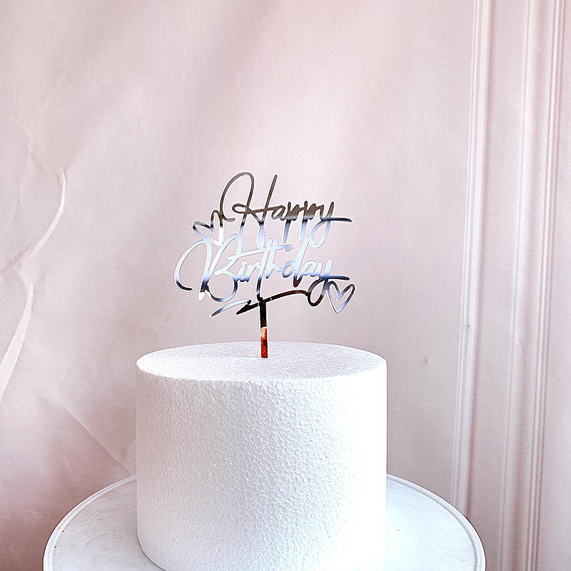 New Acrylic Rose Gold Double Love Heart Happy Birthday Cake Topper Baby ...