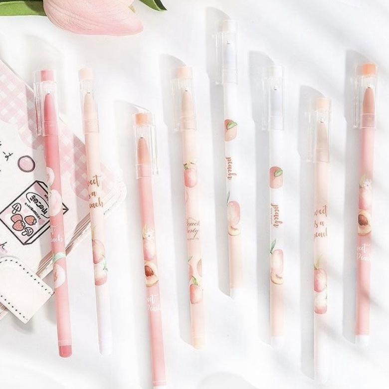 PEACH DESIGN GEL INK PEN BLACK INK COLOUR STATIONERY SUPPLIES GIFT